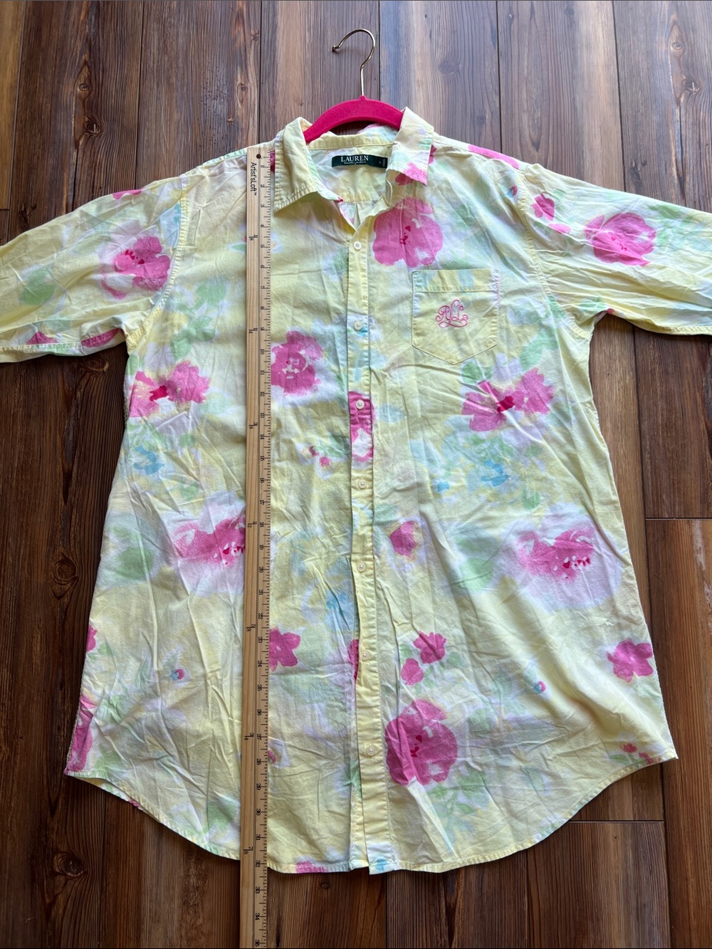 Ralph Lauren Pastel Yellow Shirt with Pink Collar and Mint Accents - Picture 7 of 9
